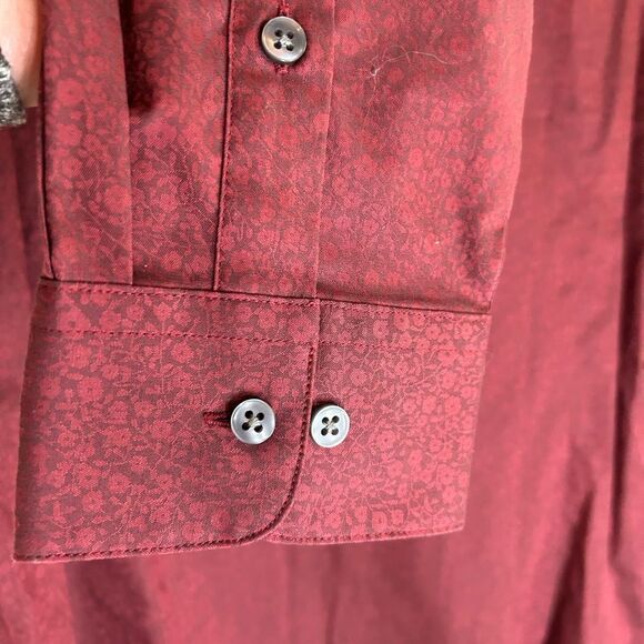 New Bar III Burgundy Red Button Down Long Sleeve Collared Dress Shirt L - Picture 4 of 10